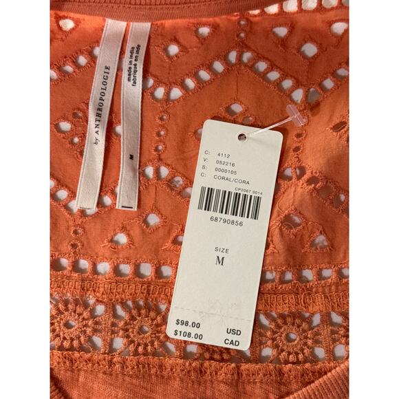 Anthropologie NWT, Flutter Sleeve, Sustainable Lace Eyelet Top, Size Medium - Picture 8 of 8